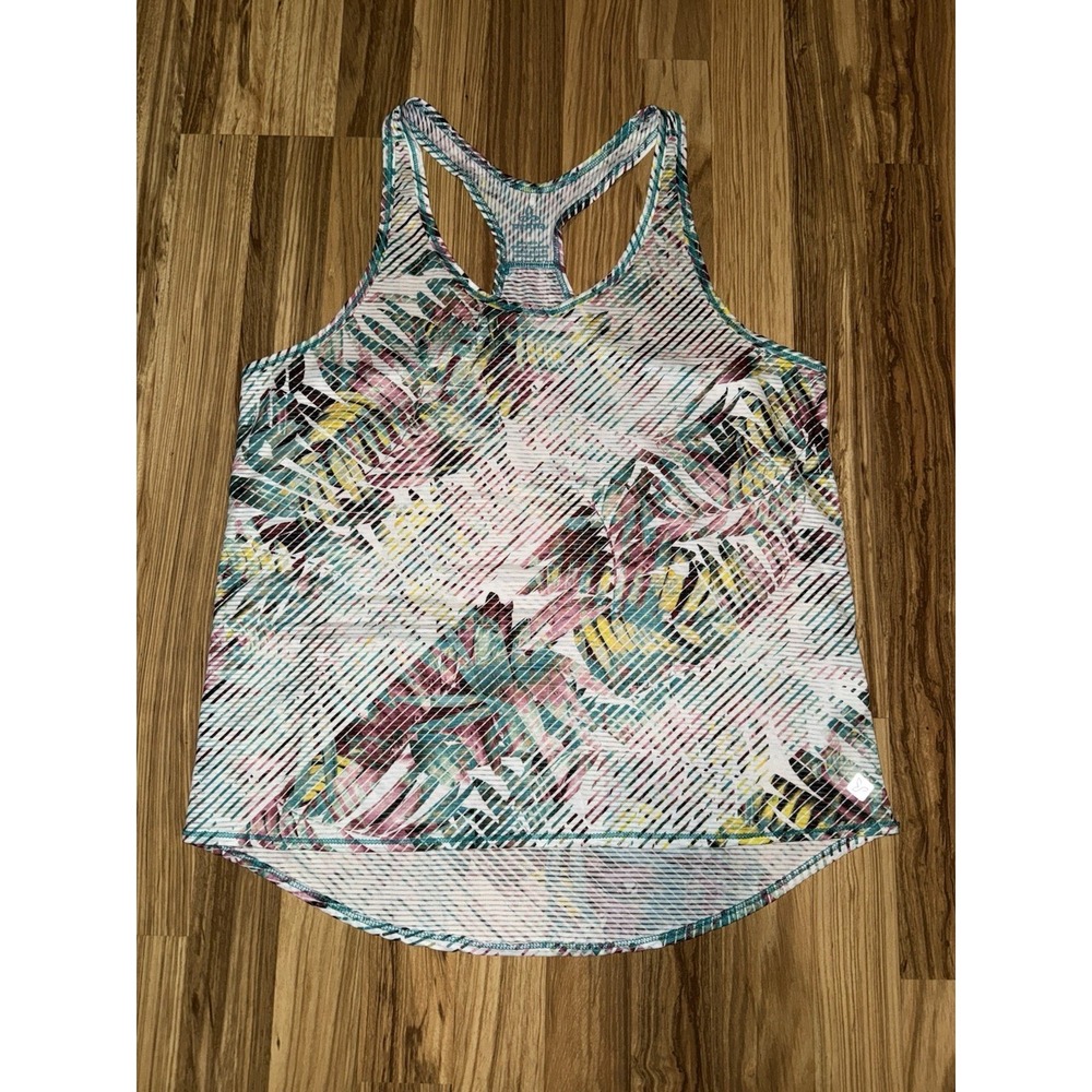 Prana Sleeveless Tank Top Racerback Vented Floral Women's S‎ Pink White